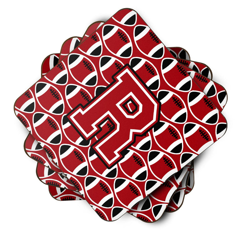 Letter R Football Red, Black and White Foam Coaster Set of 4 CJ1073-RFC