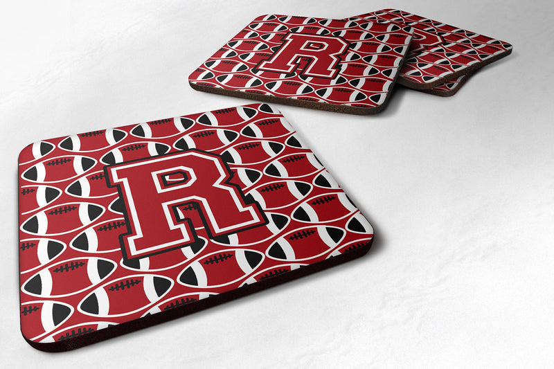 Letter R Football Red, Black and White Foam Coaster Set of 4 CJ1073-RFC