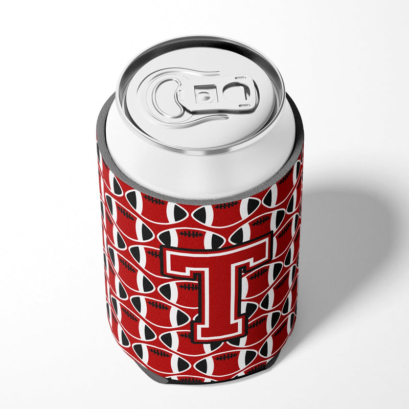 Letter T Football Red, Black and White Can or Bottle Hugger CJ1073-TCC