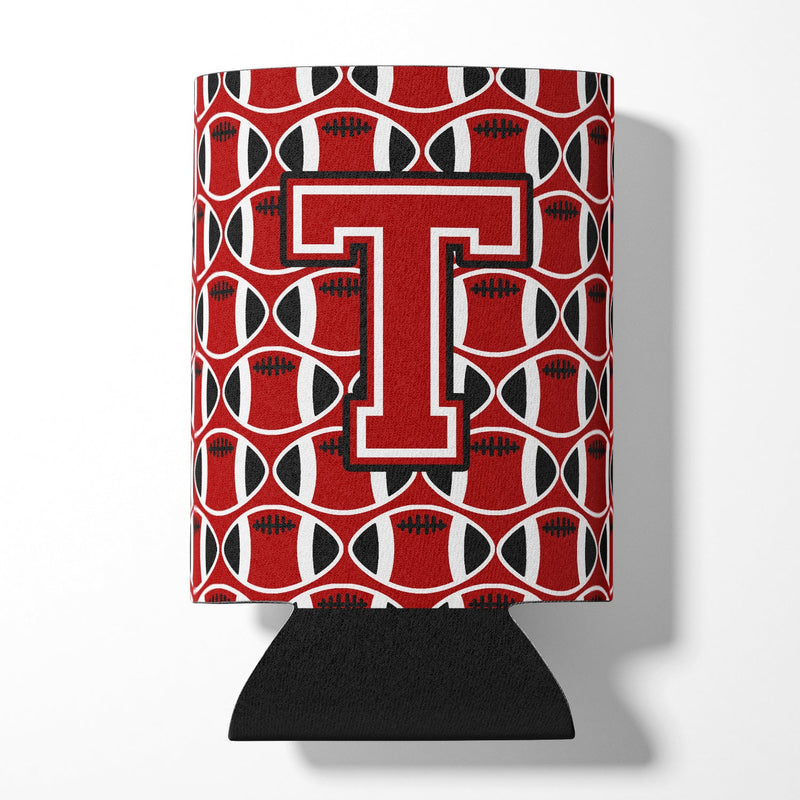 Letter T Football Red, Black and White Can or Bottle Hugger CJ1073-TCC