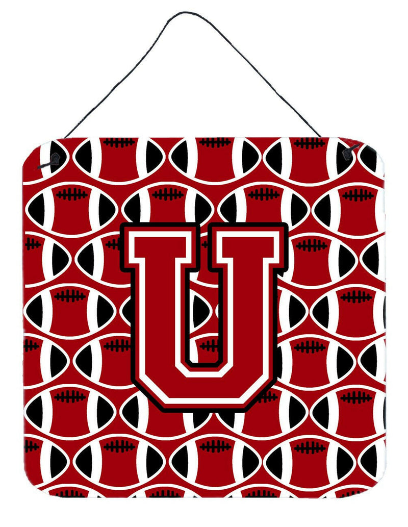 Letter U Football Red, Black and White Wall or Door Hanging Prints CJ1073-UDS66