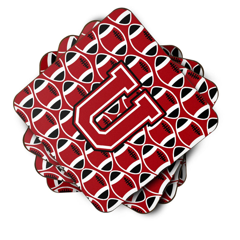 Letter U Football Red, Black and White Foam Coaster Set of 4 CJ1073-UFC