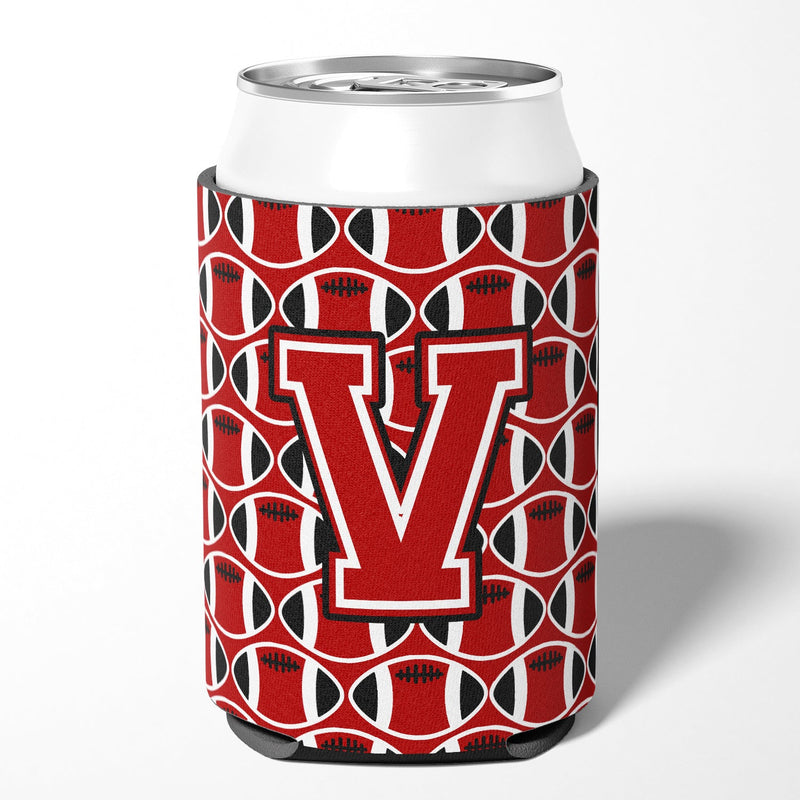 Letter V Football Red, Black and White Can or Bottle Hugger CJ1073-VCC