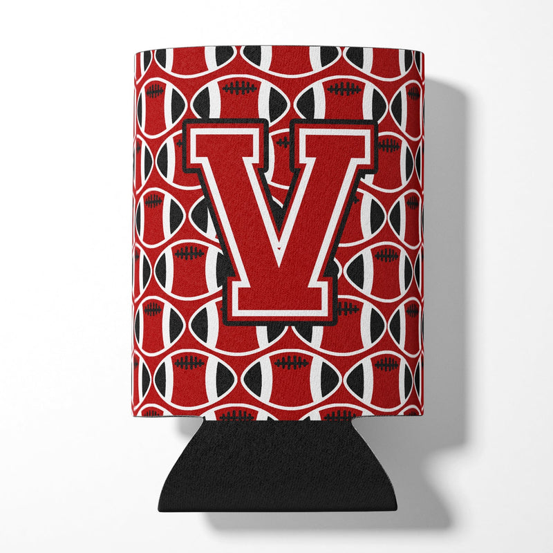 Letter V Football Red, Black and White Can or Bottle Hugger CJ1073-VCC