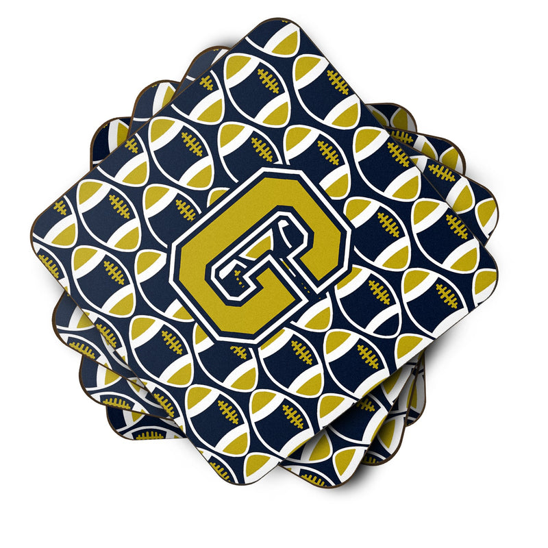 Letter G Football Blue and Gold Foam Coaster Set of 4 CJ1074-GFC