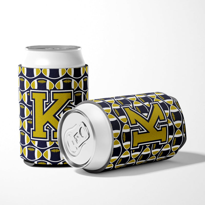 Letter K Football Blue and Gold Can or Bottle Hugger CJ1074-KCC