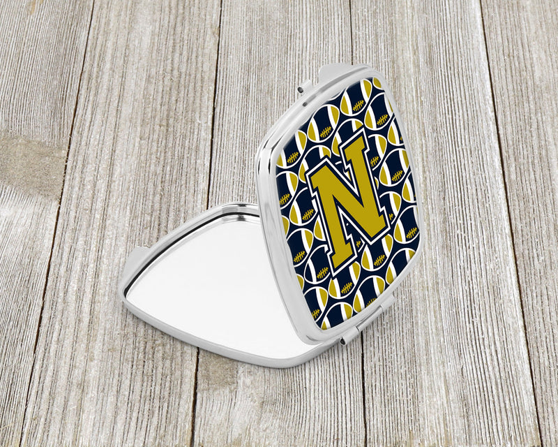 Letter N Football Blue and Gold Compact Mirror CJ1074-NSCM