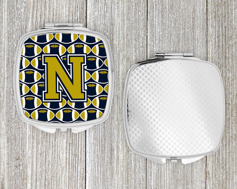 Letter N Football Blue and Gold Compact Mirror CJ1074-NSCM