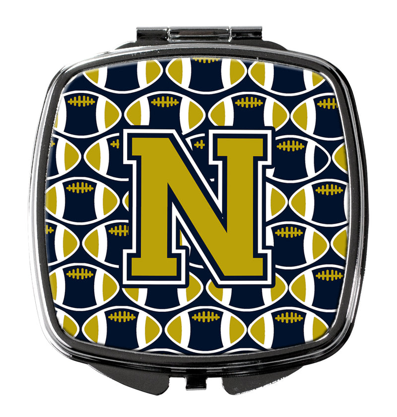 Letter N Football Blue and Gold Compact Mirror CJ1074-NSCM