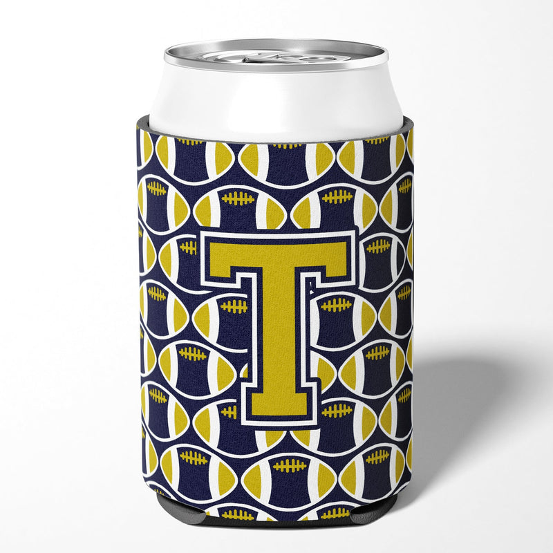 Letter T Football Blue and Gold Can or Bottle Hugger CJ1074-TCC