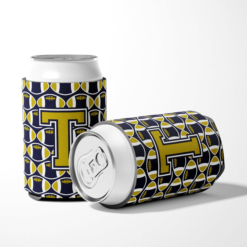 Letter T Football Blue and Gold Can or Bottle Hugger CJ1074-TCC