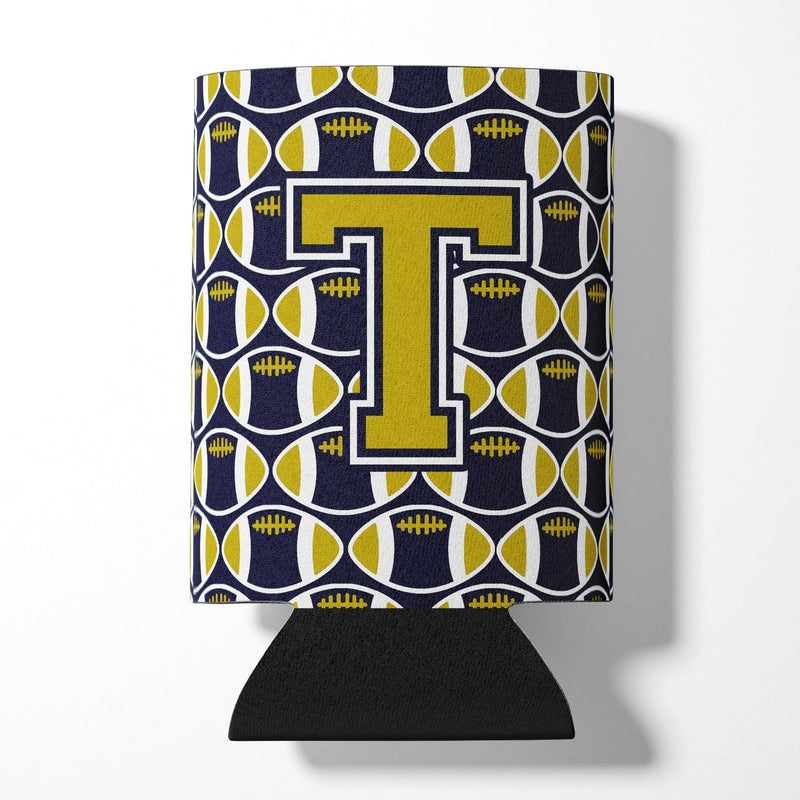 Letter T Football Blue and Gold Can or Bottle Hugger CJ1074-TCC