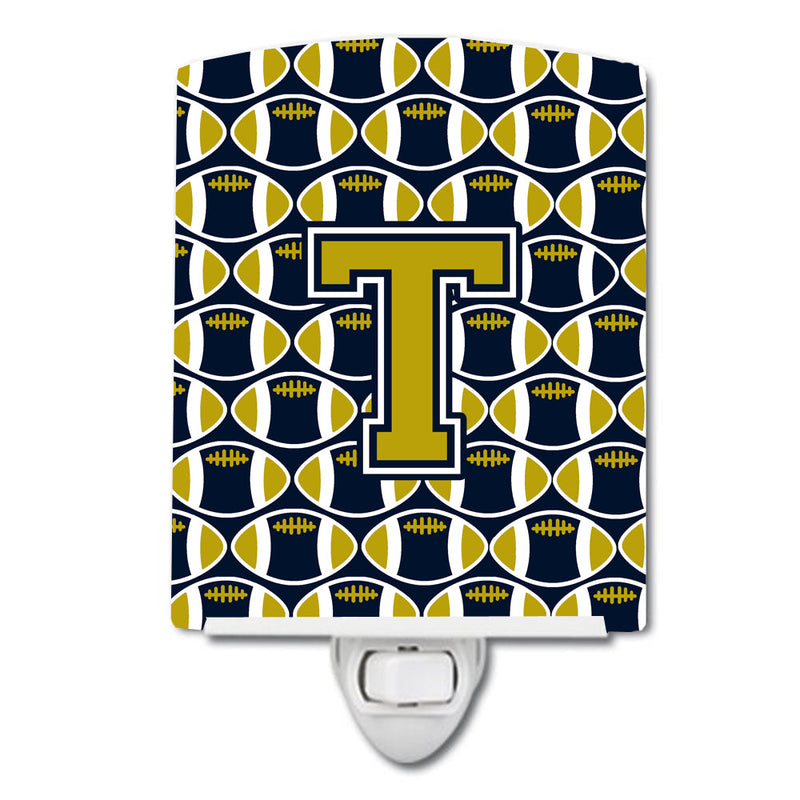 Letter T Football Blue and Gold Ceramic Night Light CJ1074-TCNL