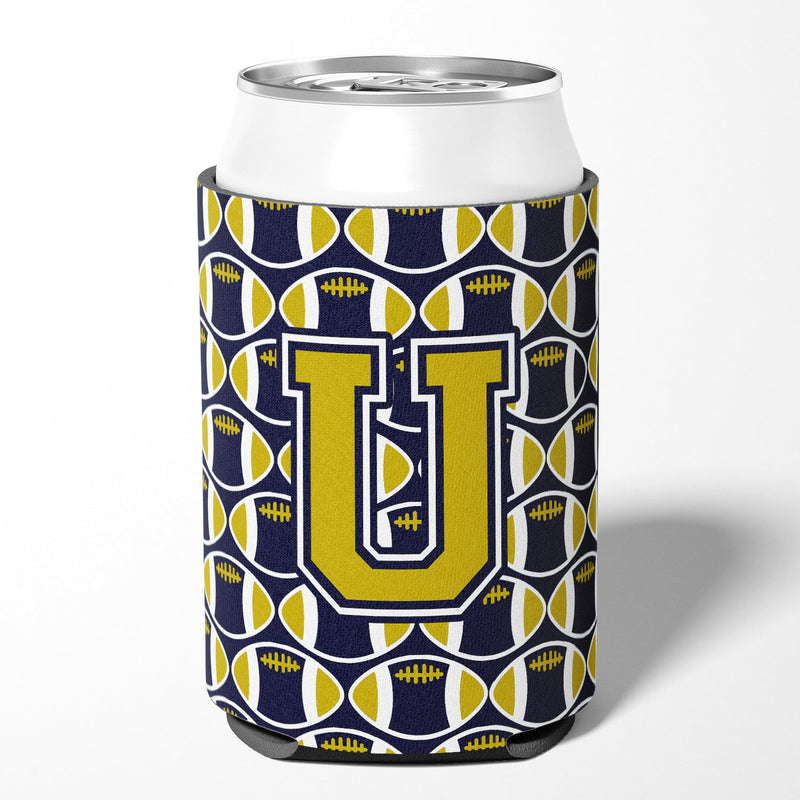 Letter U Football Blue and Gold Can or Bottle Hugger CJ1074-UCC