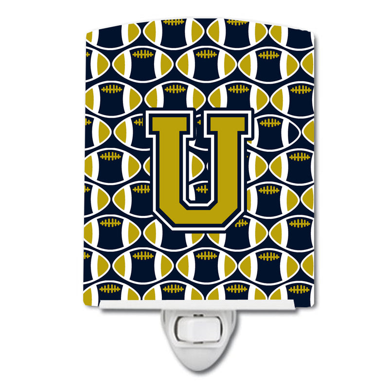 Letter U Football Blue and Gold Ceramic Night Light CJ1074-UCNL