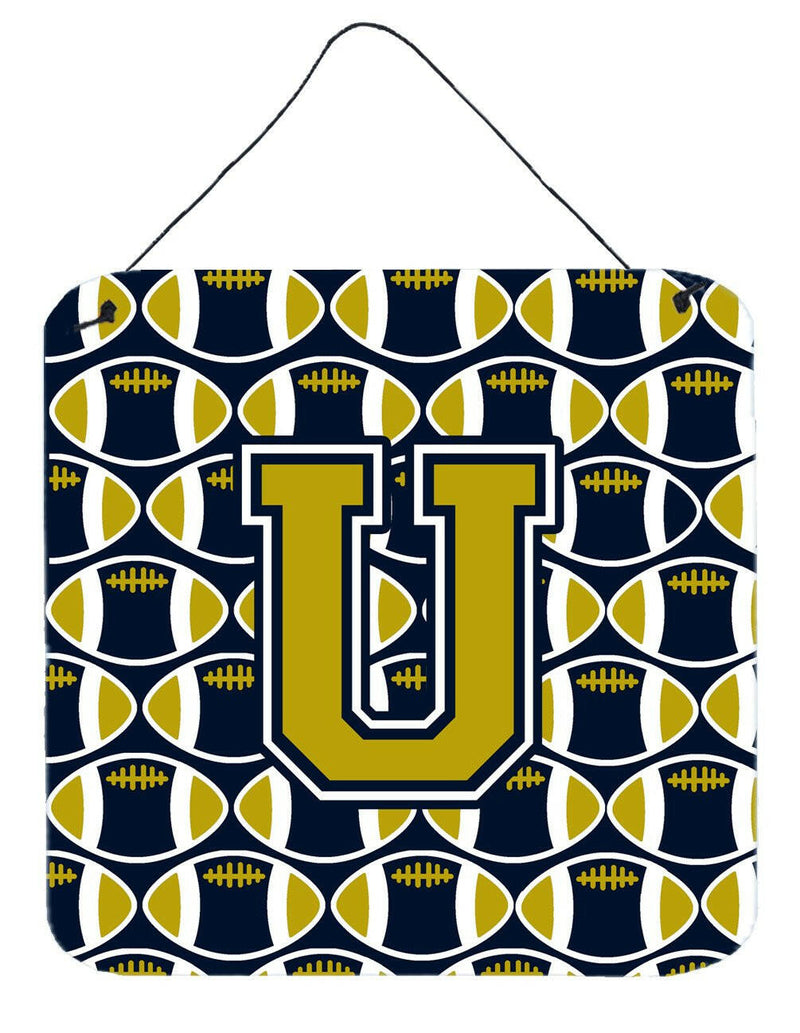 Letter U Football Blue and Gold Wall or Door Hanging Prints CJ1074-UDS66