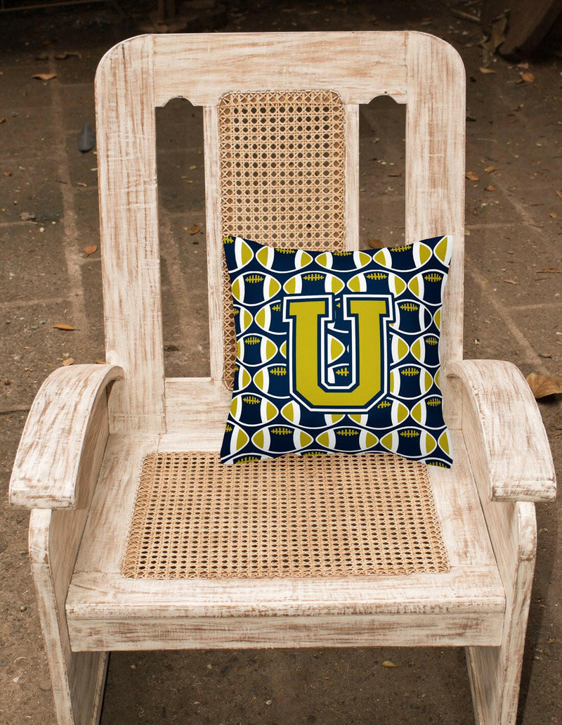 Letter U Football Blue and Gold Fabric Decorative Pillow CJ1074-UPW1414