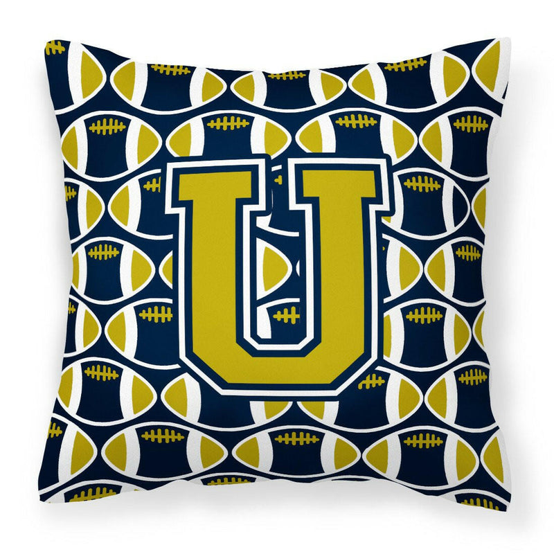 Letter U Football Blue and Gold Fabric Decorative Pillow CJ1074-UPW1414