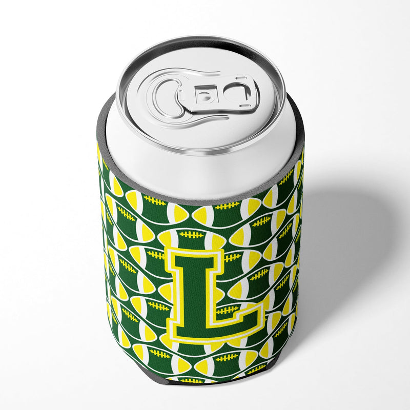 Letter L Football Green and Yellow Can or Bottle Hugger CJ1075-LCC