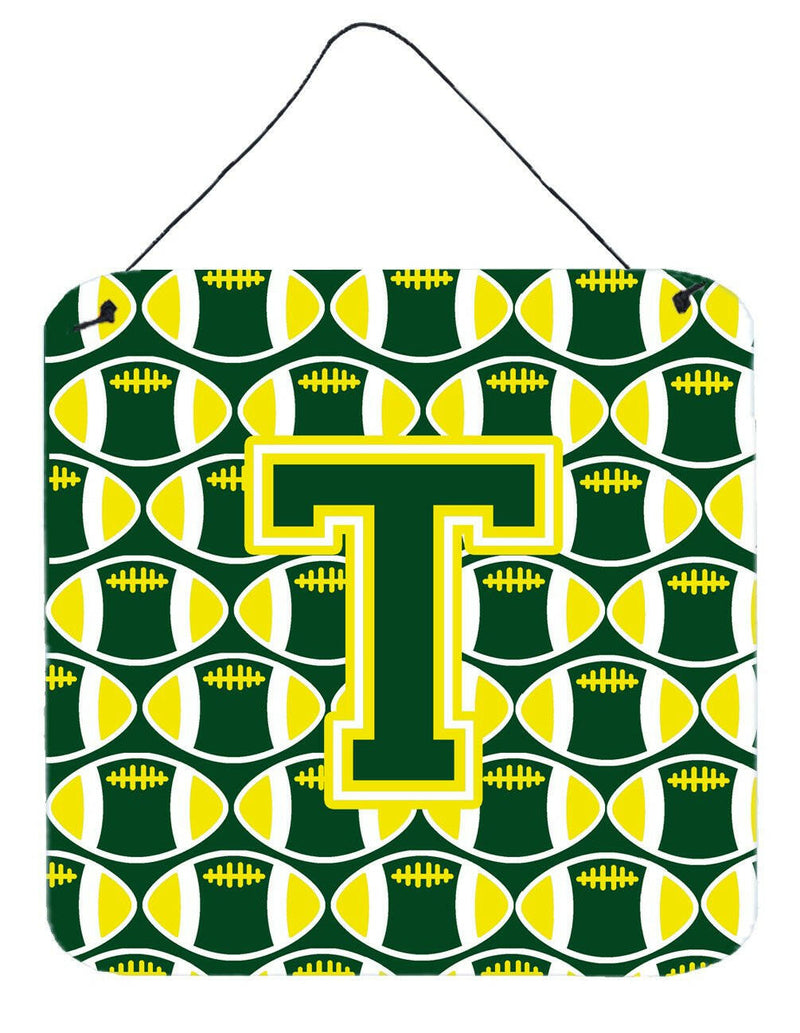 Letter T Football Green and Yellow Wall or Door Hanging Prints CJ1075-TDS66