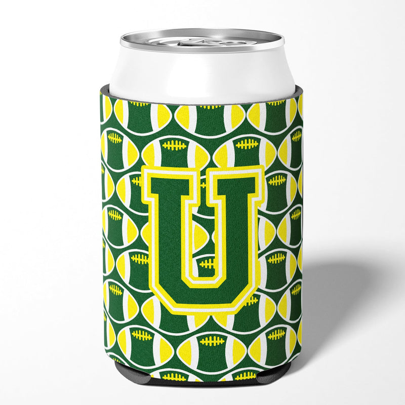 Letter U Football Green and Yellow Can or Bottle Hugger CJ1075-UCC