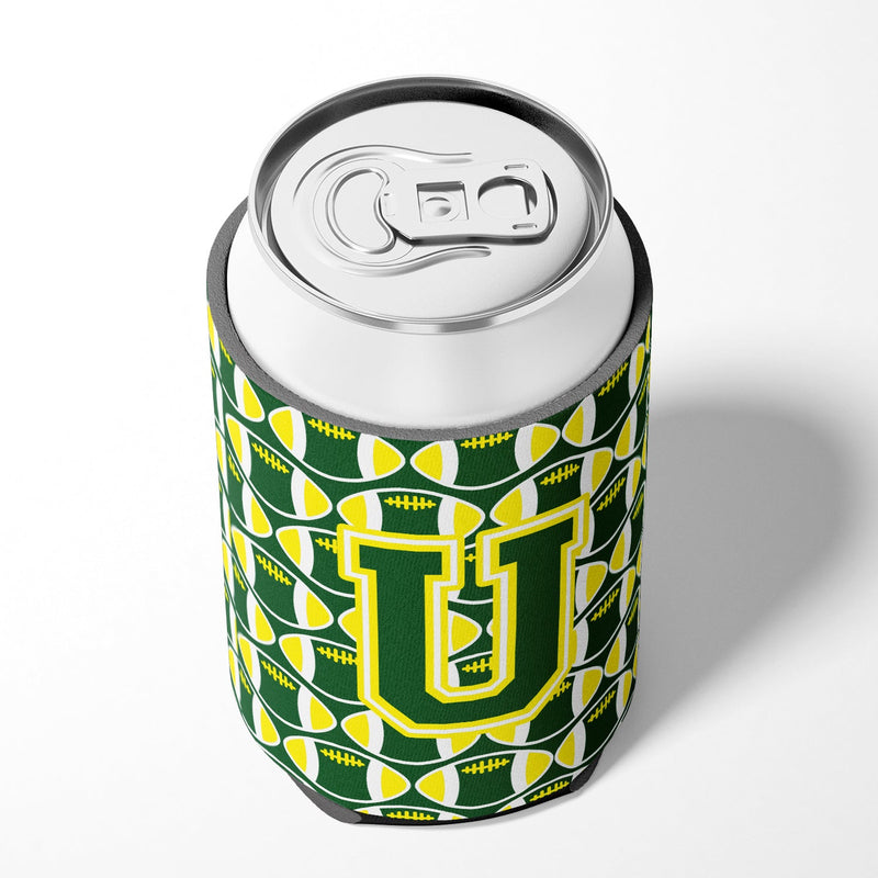 Letter U Football Green and Yellow Can or Bottle Hugger CJ1075-UCC