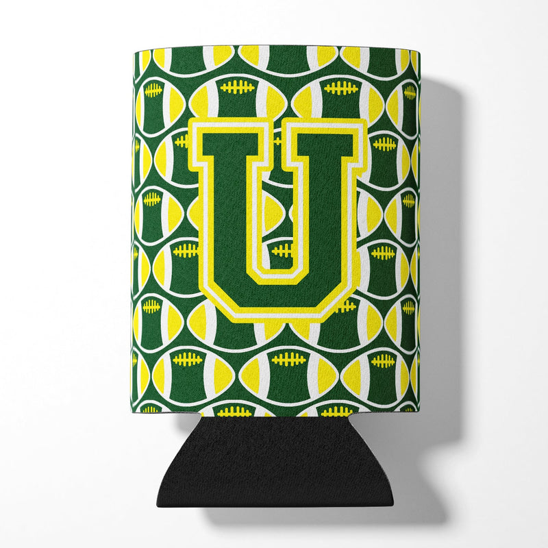 Letter U Football Green and Yellow Can or Bottle Hugger CJ1075-UCC