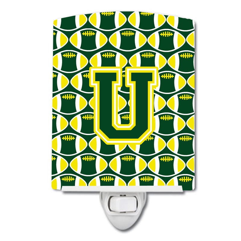 Letter U Football Green and Yellow Ceramic Night Light CJ1075-UCNL