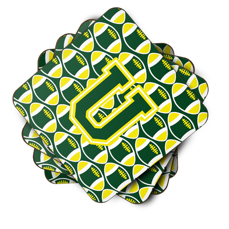 Letter U Football Green and Yellow Foam Coaster Set of 4 CJ1075-UFC