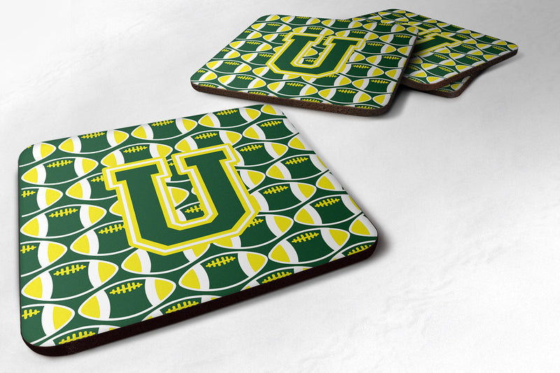 Letter U Football Green and Yellow Foam Coaster Set of 4 CJ1075-UFC