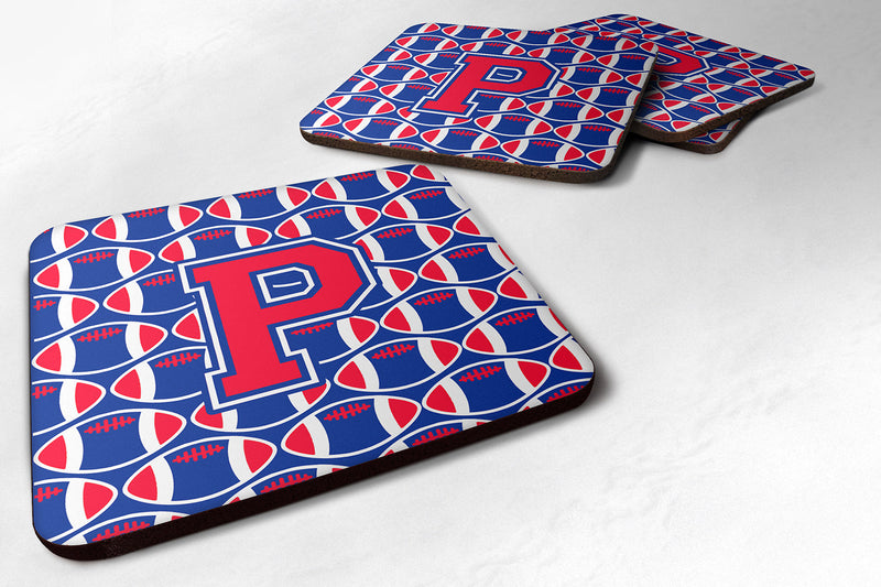 Letter P Football Harvard Crimson and Yale Blue Foam Coaster Set of 4 CJ1076-PFC