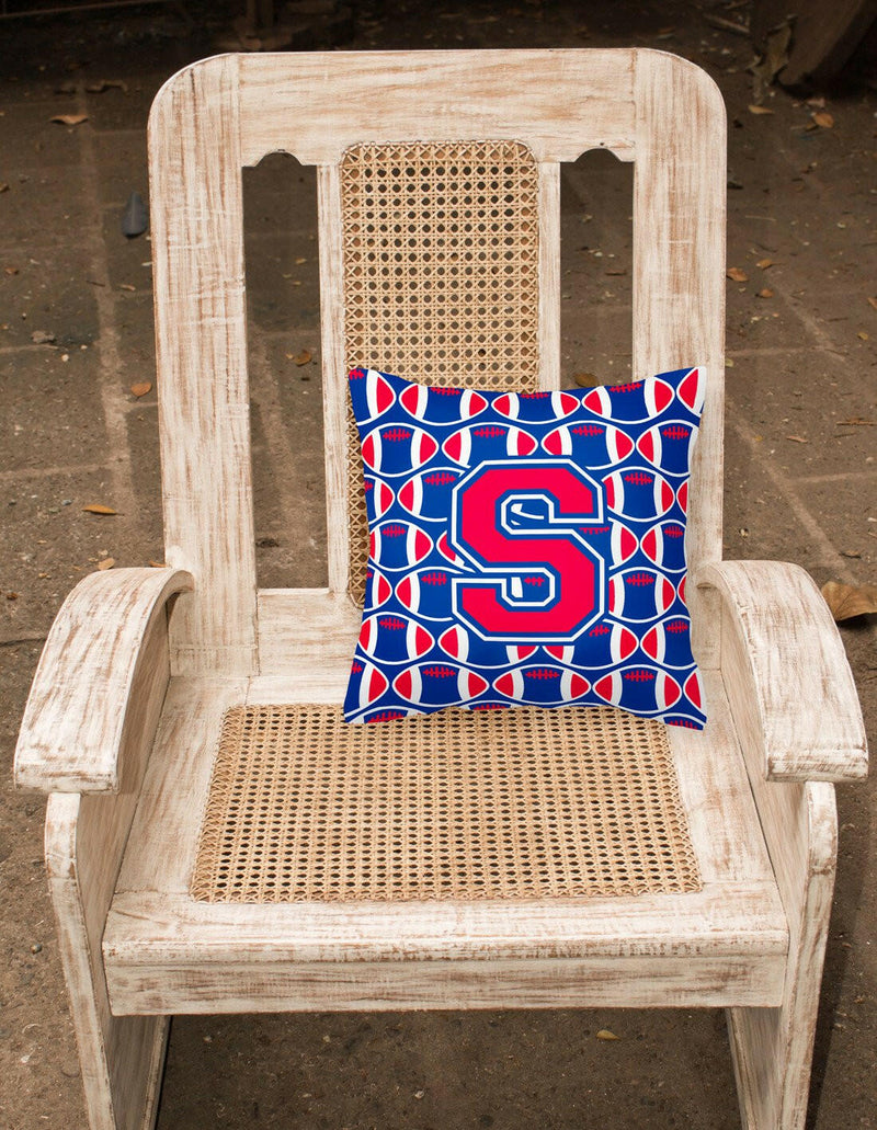 Letter S Football Harvard Crimson and Yale Blue Fabric Decorative Pillow CJ1076-SPW1414