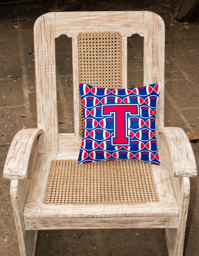 Letter T Football Harvard Crimson and Yale Blue Fabric Decorative Pillow CJ1076-TPW1414