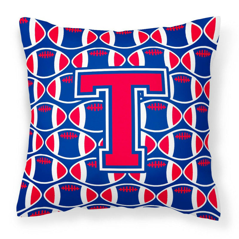 Letter T Football Harvard Crimson and Yale Blue Fabric Decorative Pillow CJ1076-TPW1414