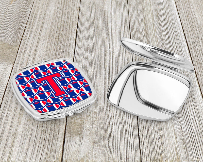 Letter T Football Harvard Crimson and Yale Blue Compact Mirror CJ1076-TSCM