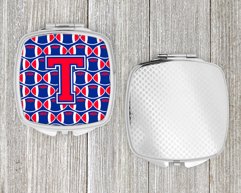 Letter T Football Harvard Crimson and Yale Blue Compact Mirror CJ1076-TSCM