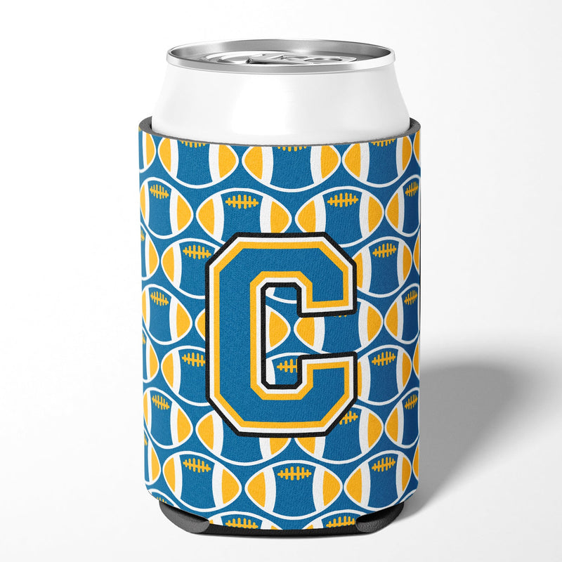 Letter C Football Blue and Gold Can or Bottle Hugger CJ1077-CCC