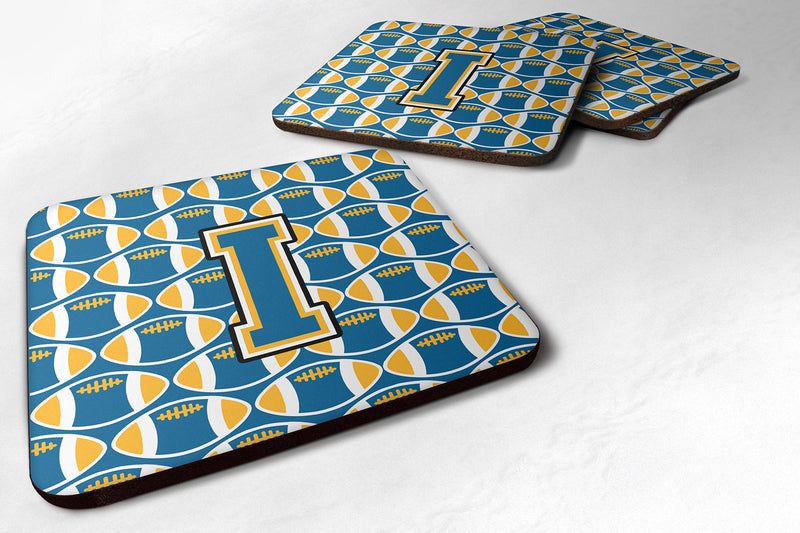 Letter I Football Blue and Gold Foam Coaster Set of 4 CJ1077-IFC