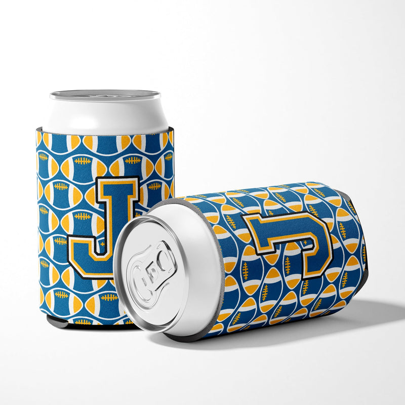 Letter J Football Blue and Gold Can or Bottle Hugger CJ1077-JCC