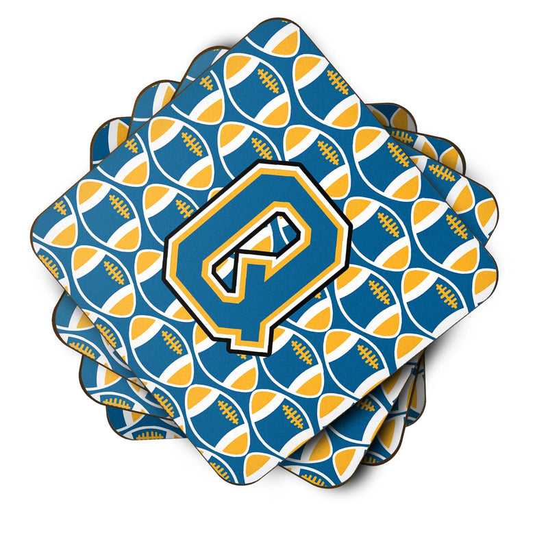 Letter Q Football Blue and Gold Foam Coaster Set of 4 CJ1077-QFC