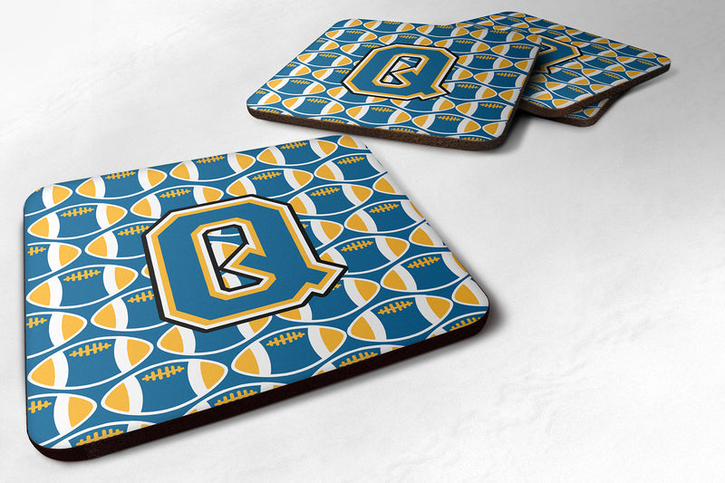 Letter Q Football Blue and Gold Foam Coaster Set of 4 CJ1077-QFC