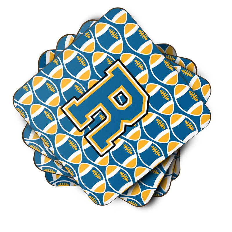 Letter R Football Blue and Gold Foam Coaster Set of 4 CJ1077-RFC