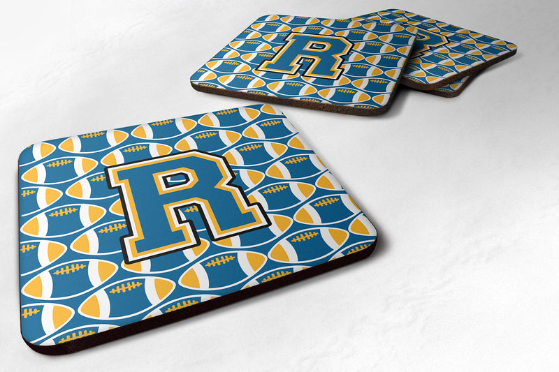 Letter R Football Blue and Gold Foam Coaster Set of 4 CJ1077-RFC