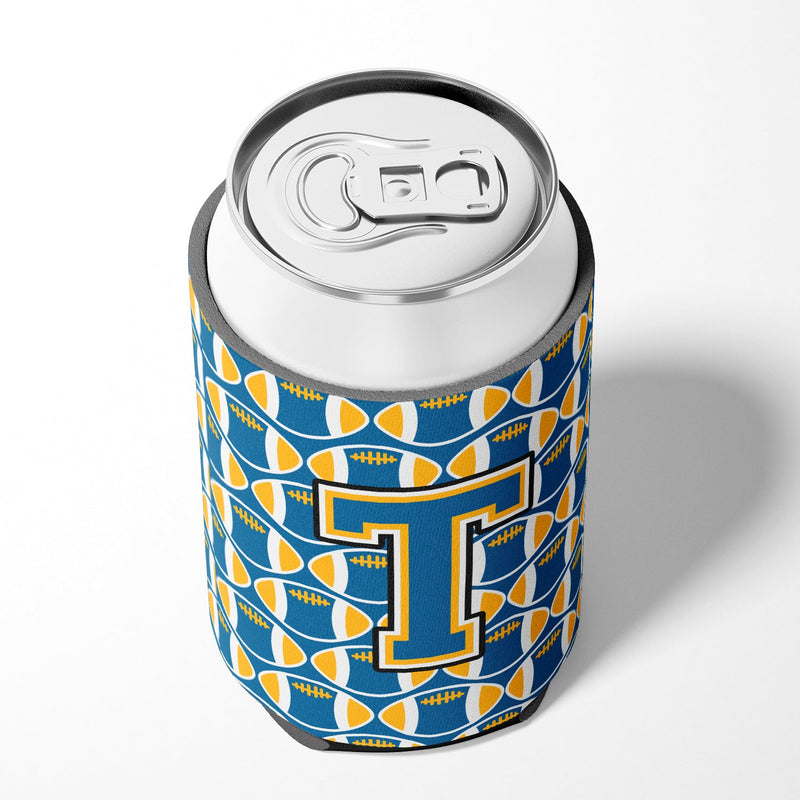 Letter T Football Blue and Gold Can or Bottle Hugger CJ1077-TCC