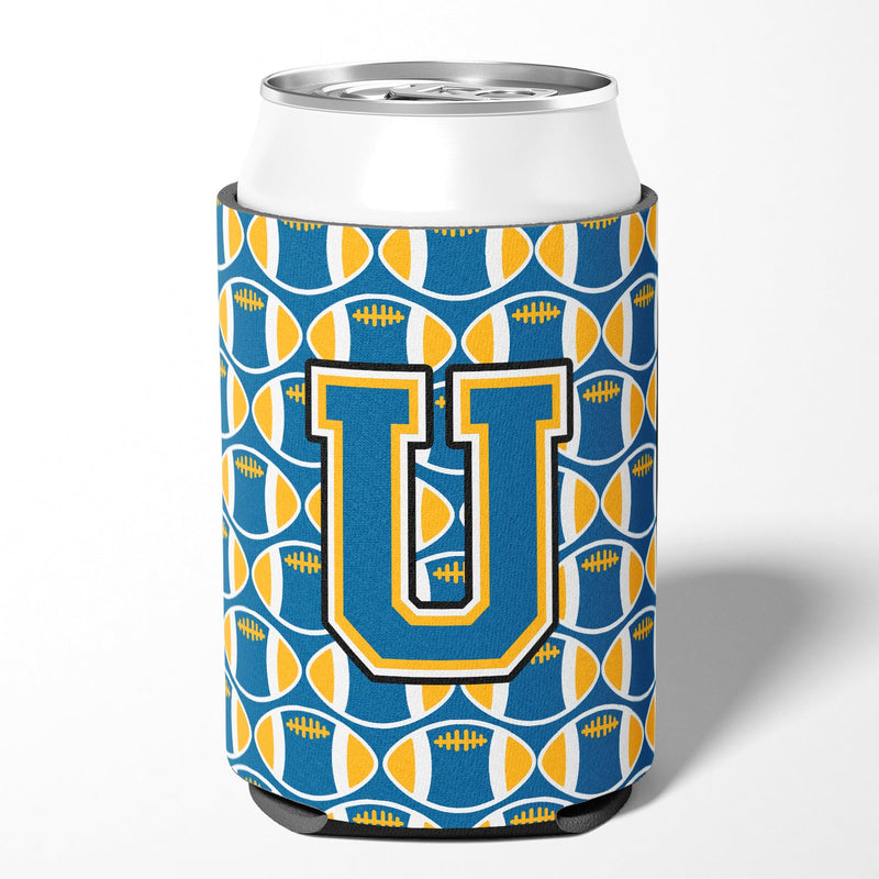 Letter U Football Blue and Gold Can or Bottle Hugger CJ1077-UCC