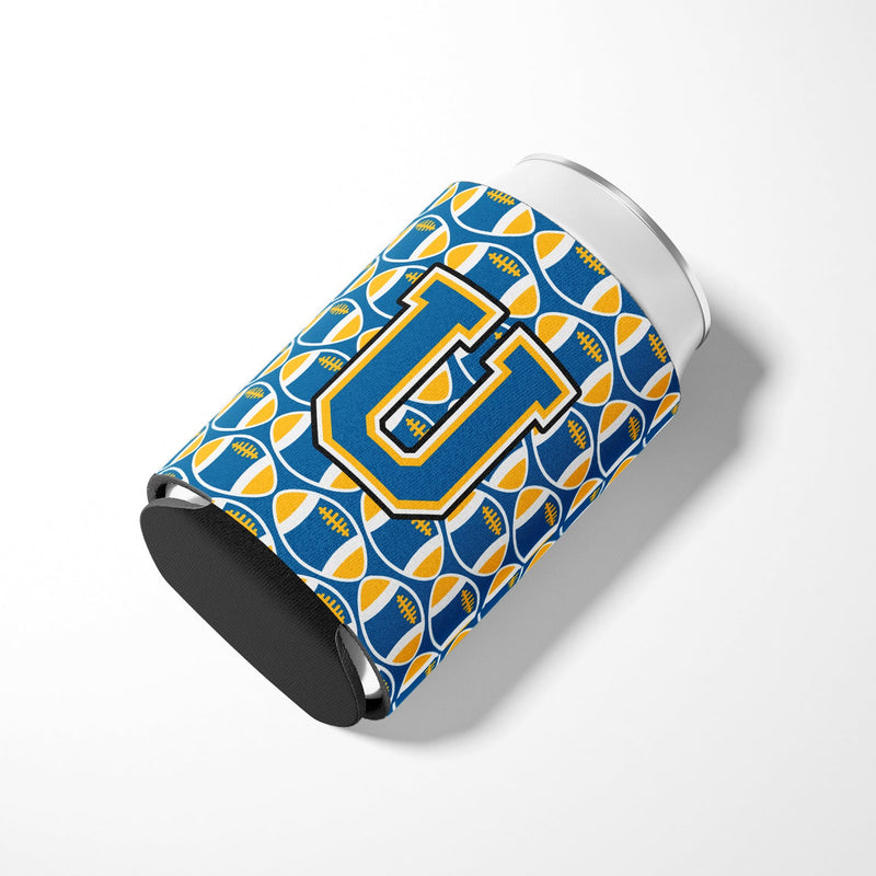 Letter U Football Blue and Gold Can or Bottle Hugger CJ1077-UCC