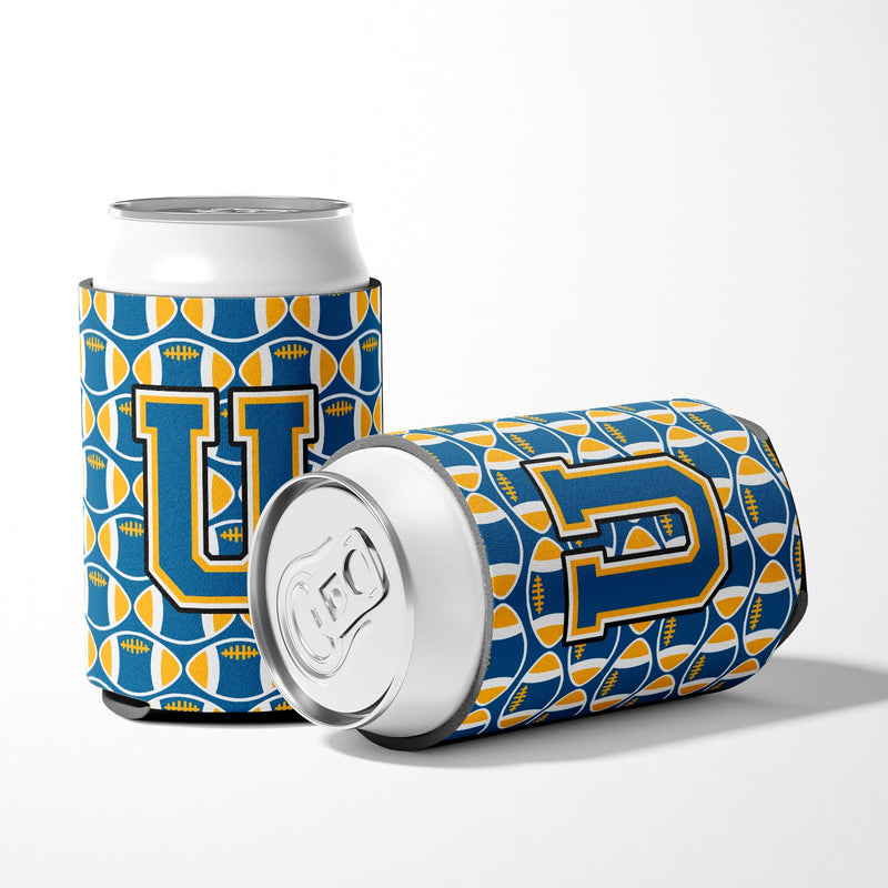 Letter U Football Blue and Gold Can or Bottle Hugger CJ1077-UCC