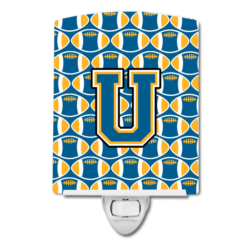 Letter U Football Blue and Gold Ceramic Night Light CJ1077-UCNL