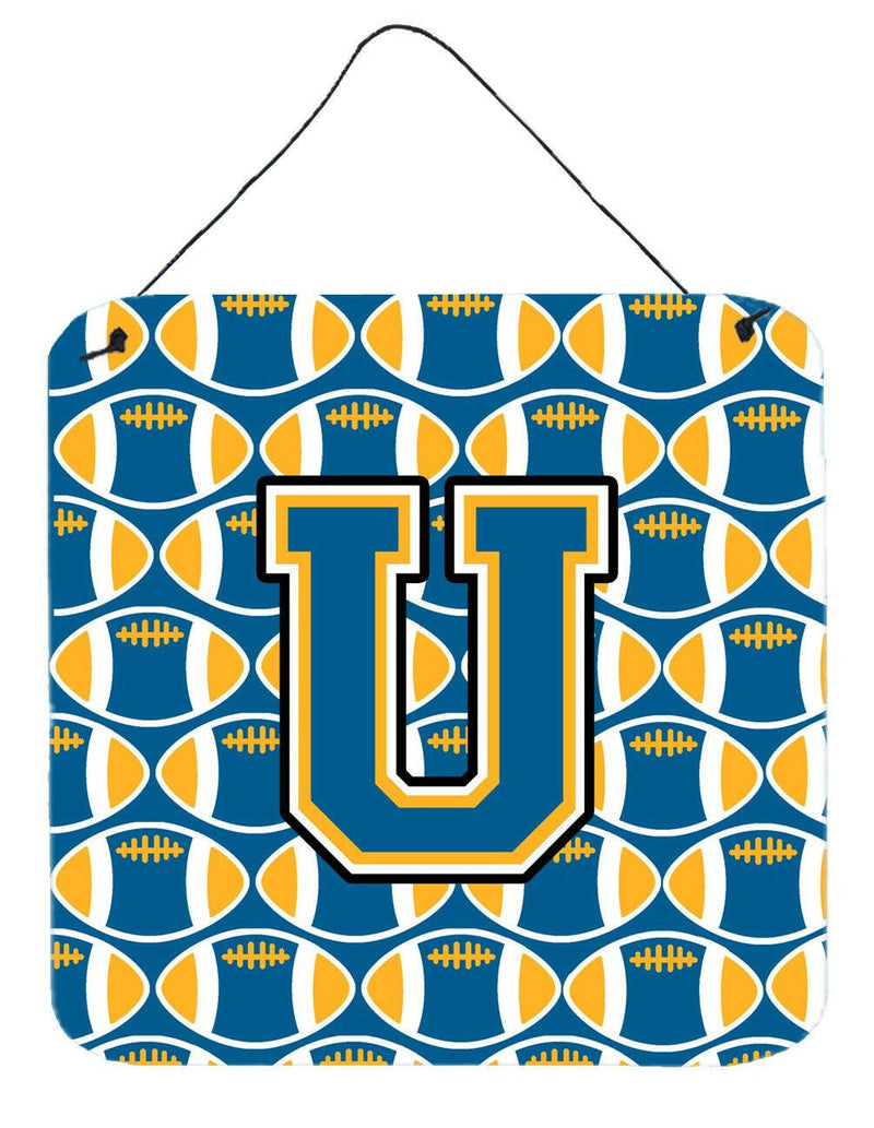 Letter U Football Blue and Gold Wall or Door Hanging Prints CJ1077-UDS66