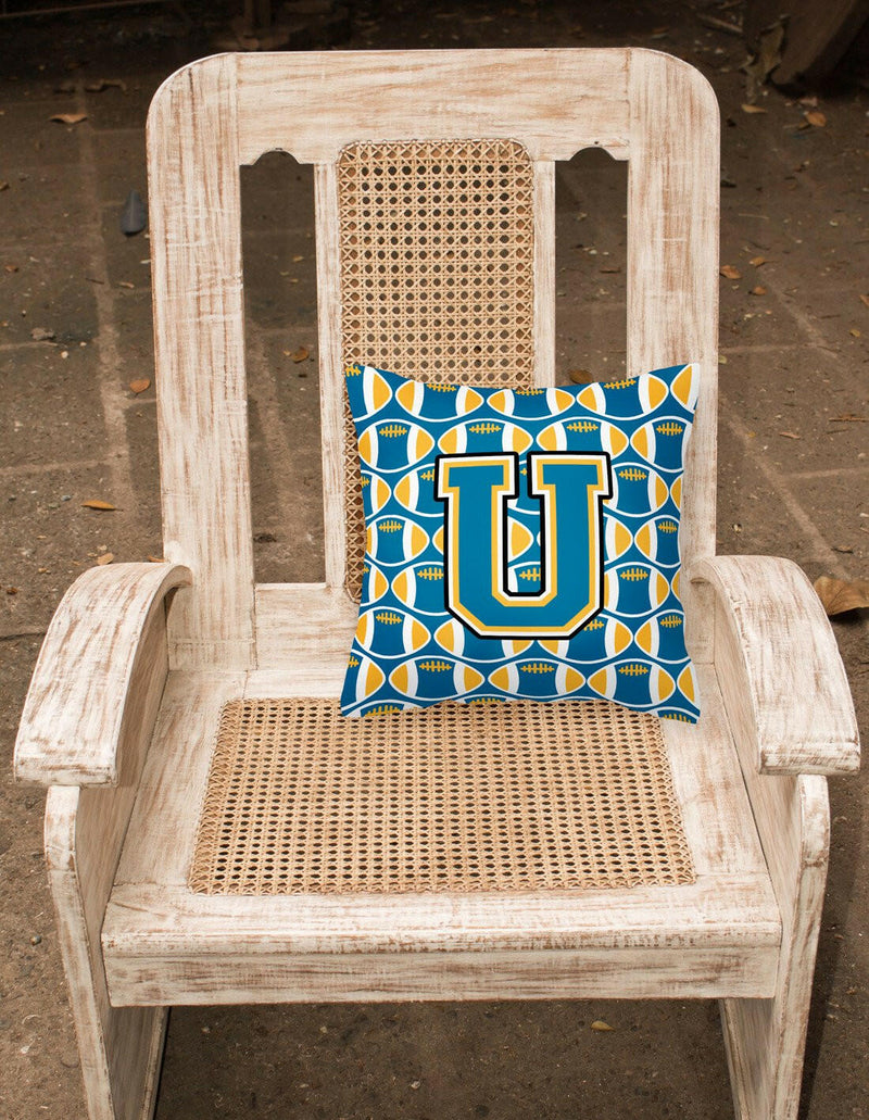 Letter U Football Blue and Gold Fabric Decorative Pillow CJ1077-UPW1414